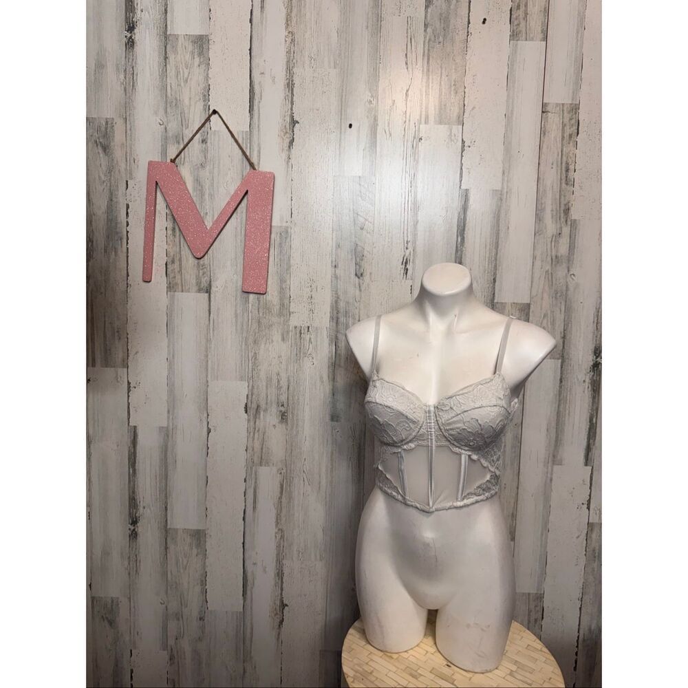 Say What? Corset Top Womens Medium White Lace Sheer Mesh Underwire Bustier Zip B